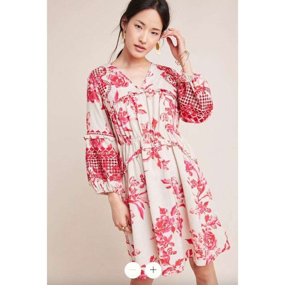 Vineet Bahl NWT Anthropologie Thomasine Embroidered Floral Mini Dress Sz Small